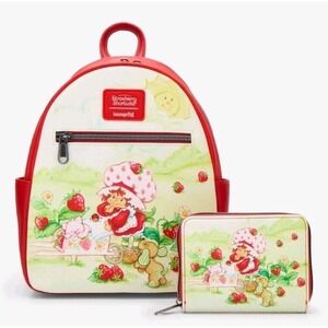 NEW Loungefly Strawberry Shortcake & Custard Gardening Backpack & Wallet Set